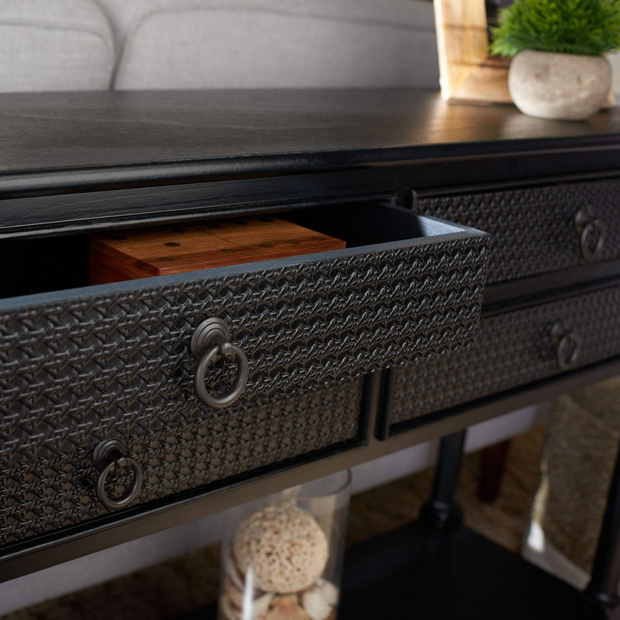 Safavieh Home Collection Haines Black 4-Drawer Bottom Shelf Console Table