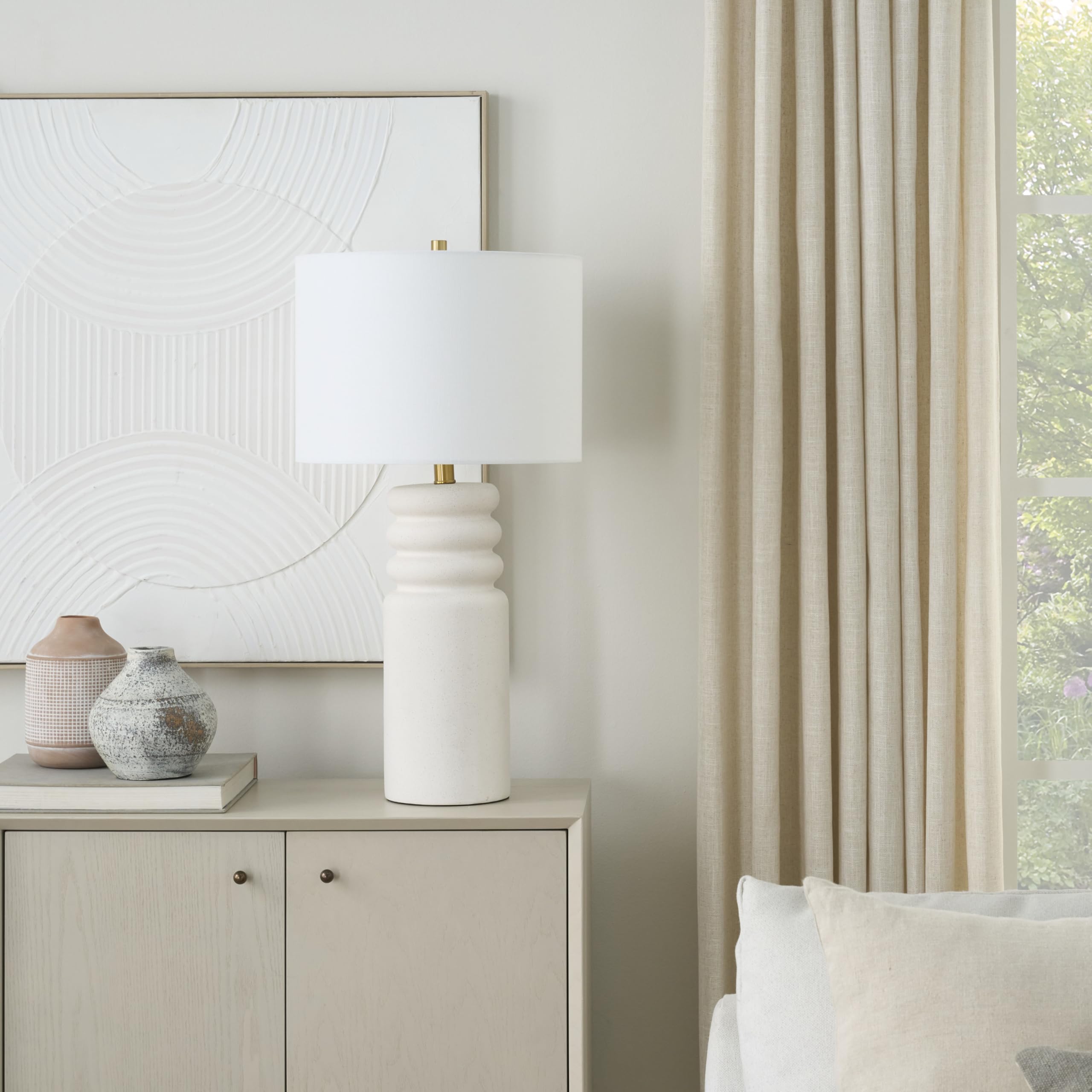 28" White Textured Ceramic Ripple Table Lamp
