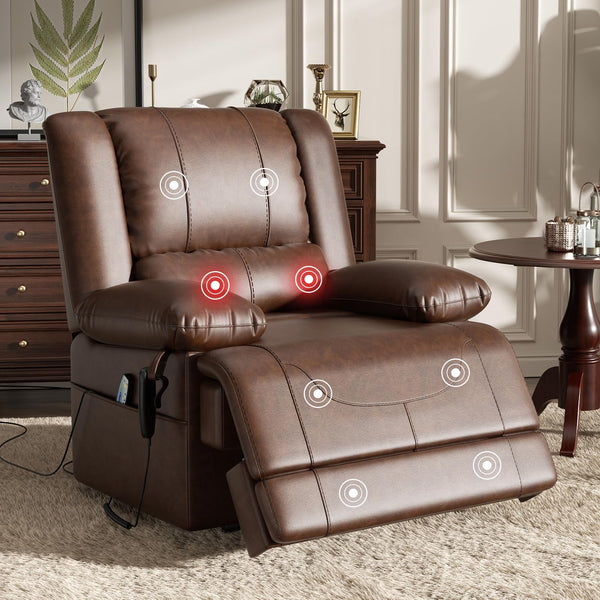 DOPEDIO Dual Motor Electric Lift Recliner Sofa, Ergonomic, Massage Chair with Heating Function, Suitable for Living Room, USB Port, 45-180 Degrees Arbitrary Adjustment (Faux Leather,Dark Brown)