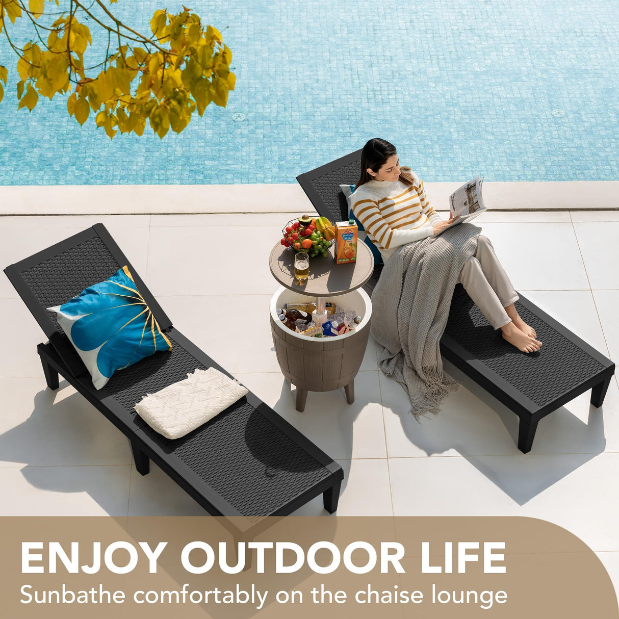 Outdoor Chaise Lounge Chair Set of 2 for Outside Pool Patio