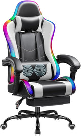 Gaming Chair with LED RGB Lights, Footrest and Massage Lumbar Support