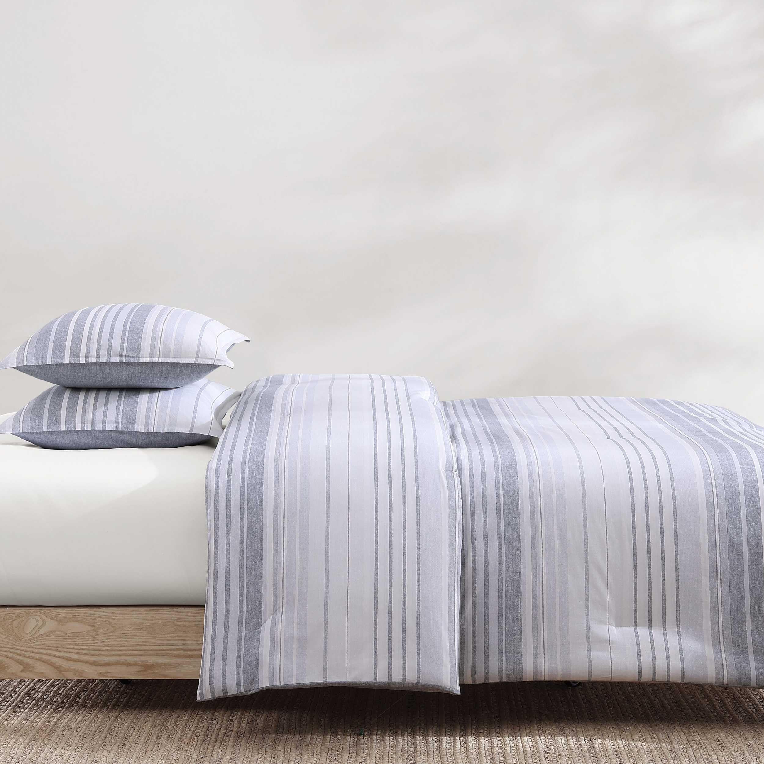 Cotton Textured Comforter Set - Bold Stripe Grey