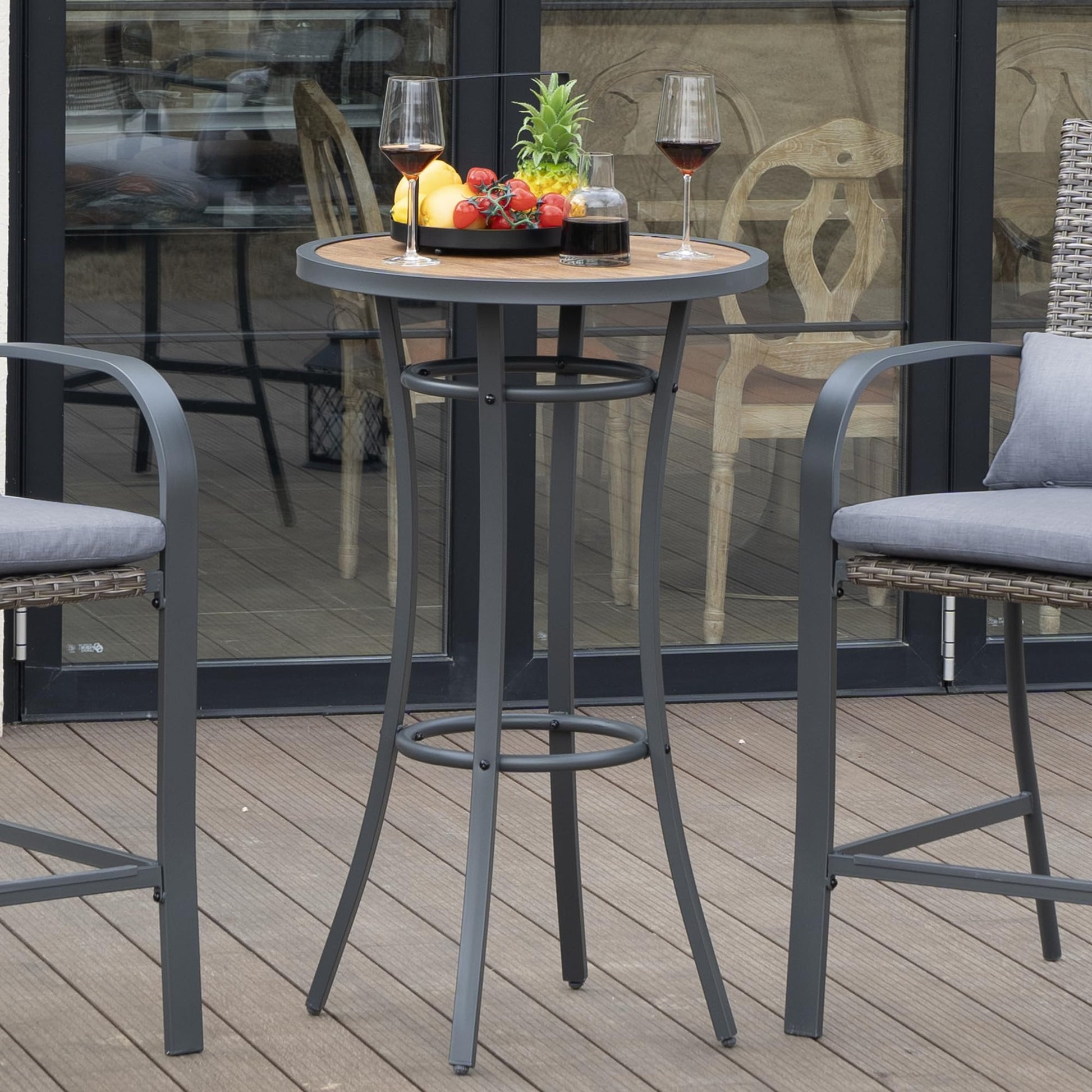 Naga Bahna Outdoor Bar Height Bistro Table, 40 - Inch Patio Bar Table Bistro Dining Table Pub Table with Wooden - Like Table Top & Metal Frame - Bircata