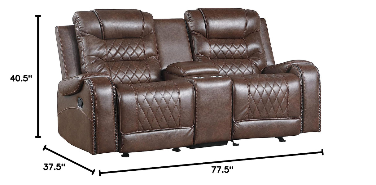 Wall Hugger Manual Double Glider Reclining Loveseat, Brown