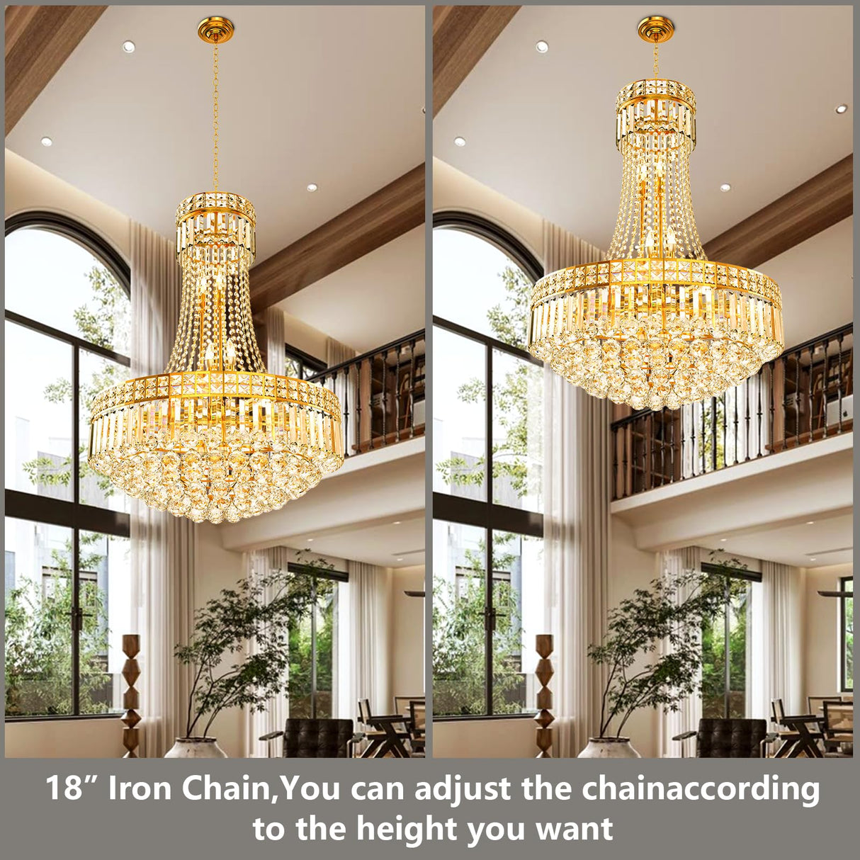 Luxury Crystal Chandelier Gold Empire Hanging Chandelier 13-Lights Crystal Ceiling