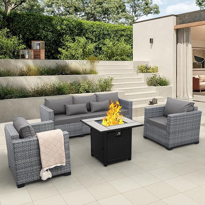 4 Piece Wicker Patio Furniture Sets Outdoor Conversation Set PE Rattan Sectional