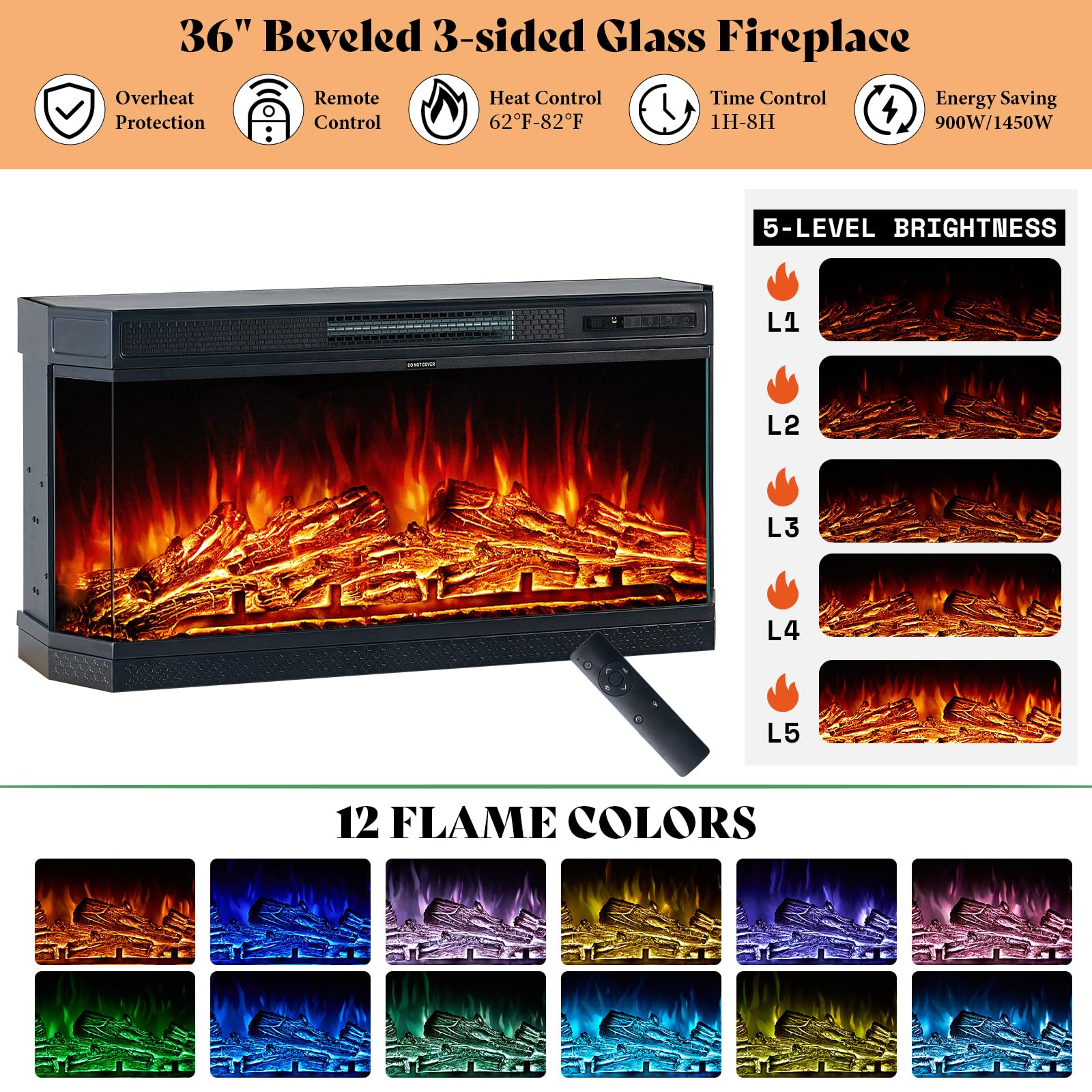 70" Farmhouse Fireplace TV Stand with LED Lights