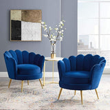 Admire Scalloped Edge Performance Velvet Accent Lounge Arm Chair in Navy