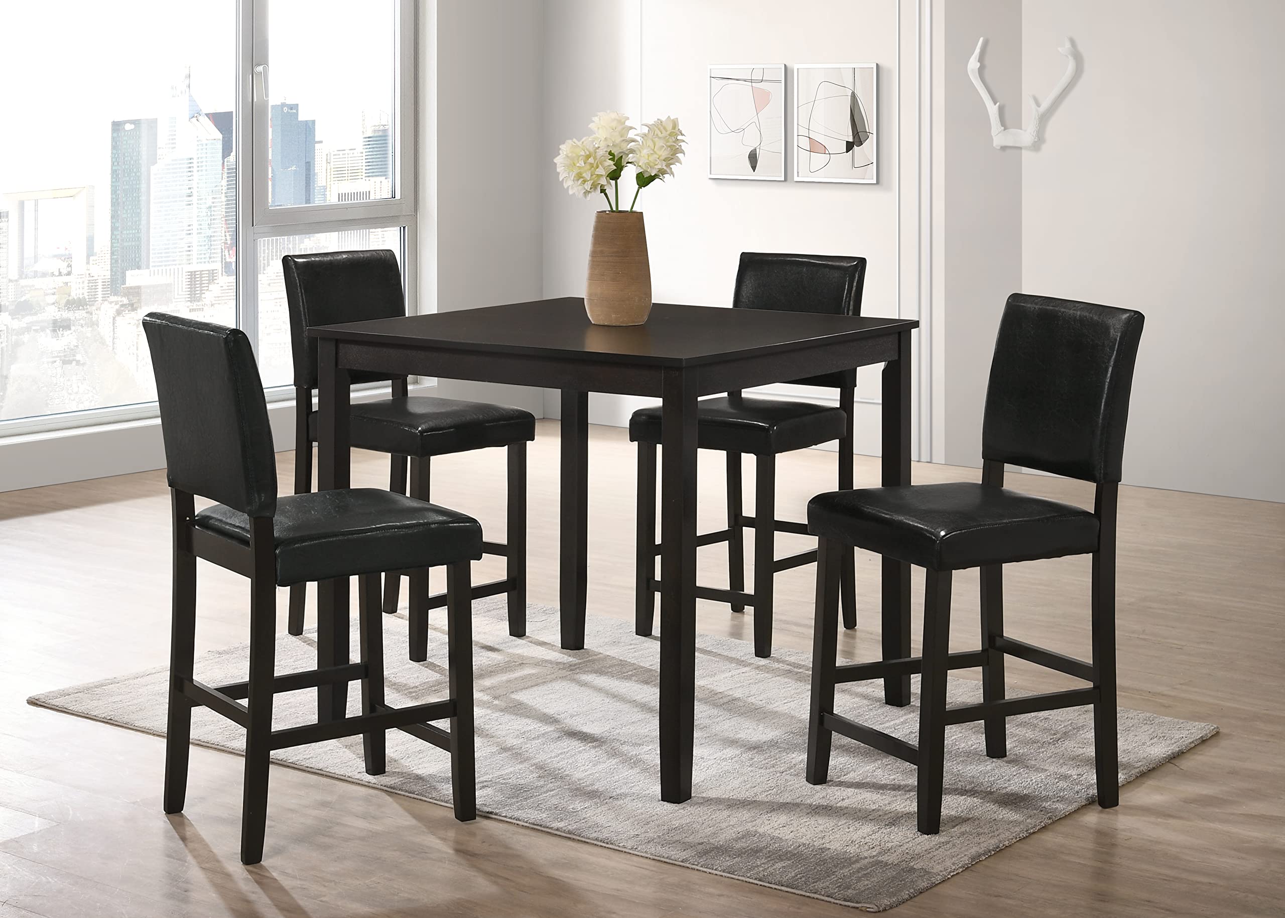 5 Piece Counter Height Dining Table Set with Upholstered Chairs