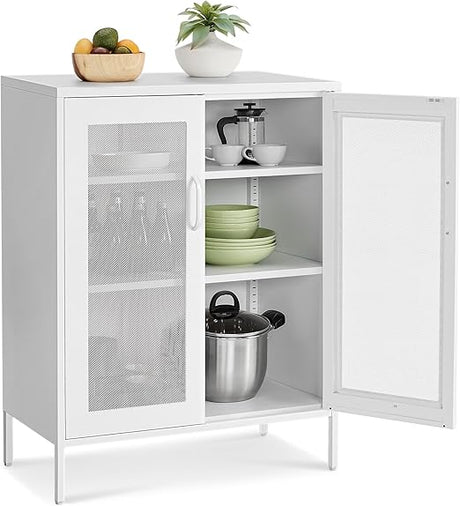 Metal Storage Cabinet with Mesh Doors, Steel Display Cabinets with Adjustable Shelves