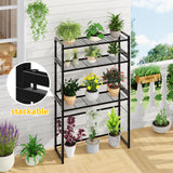 3 Tier Metal Plant Stand Outdoor Indoor Waterproof, Stackable Heavy Duty Tall Plant Shelf