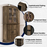 Corner Storage Cabinet, 67" Kitchen Corner Pantry Cabinet with Glass Doors, Farmhouse