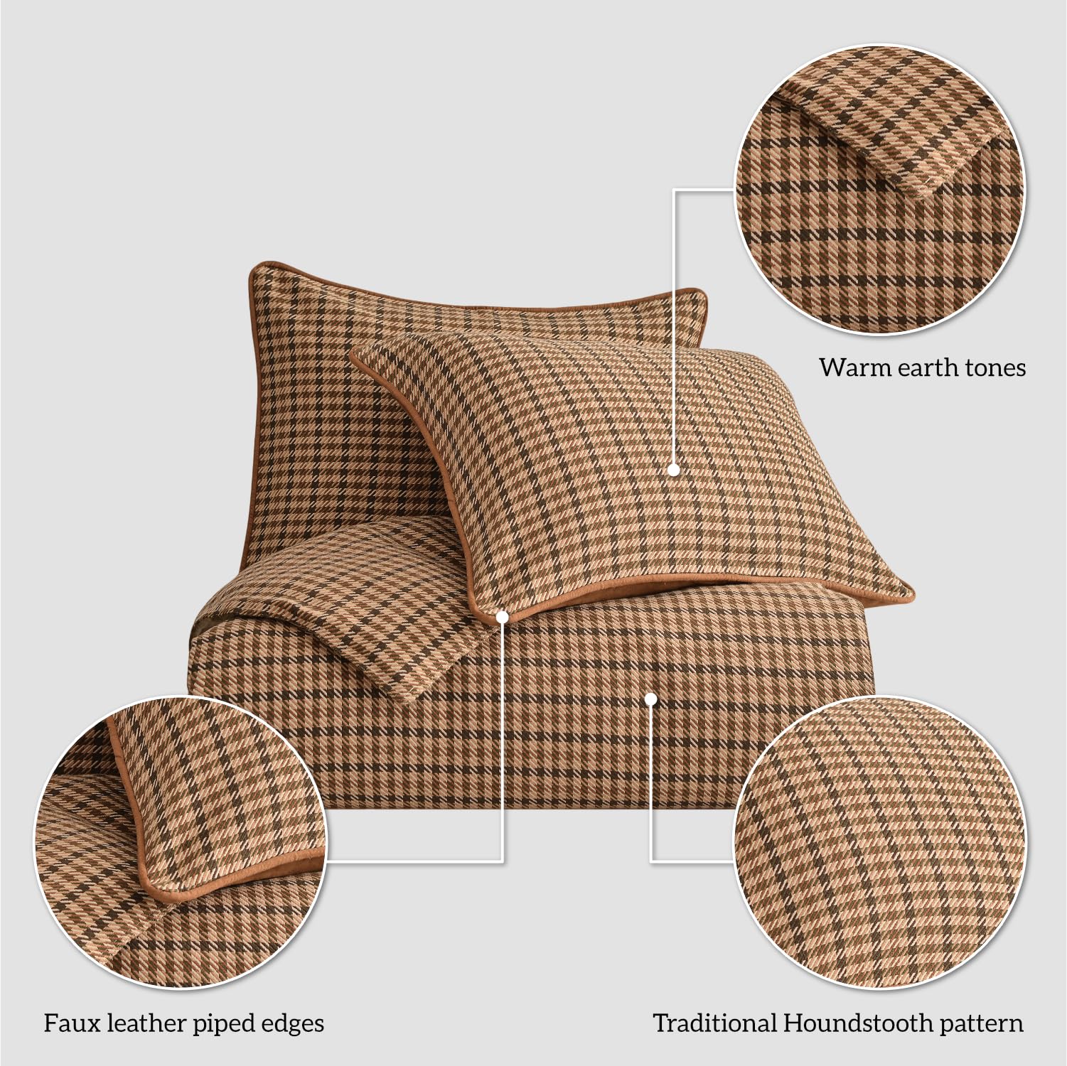 Clifton Rustic King Comforter Set - Brown Houndstooth 3-Piece Bedding