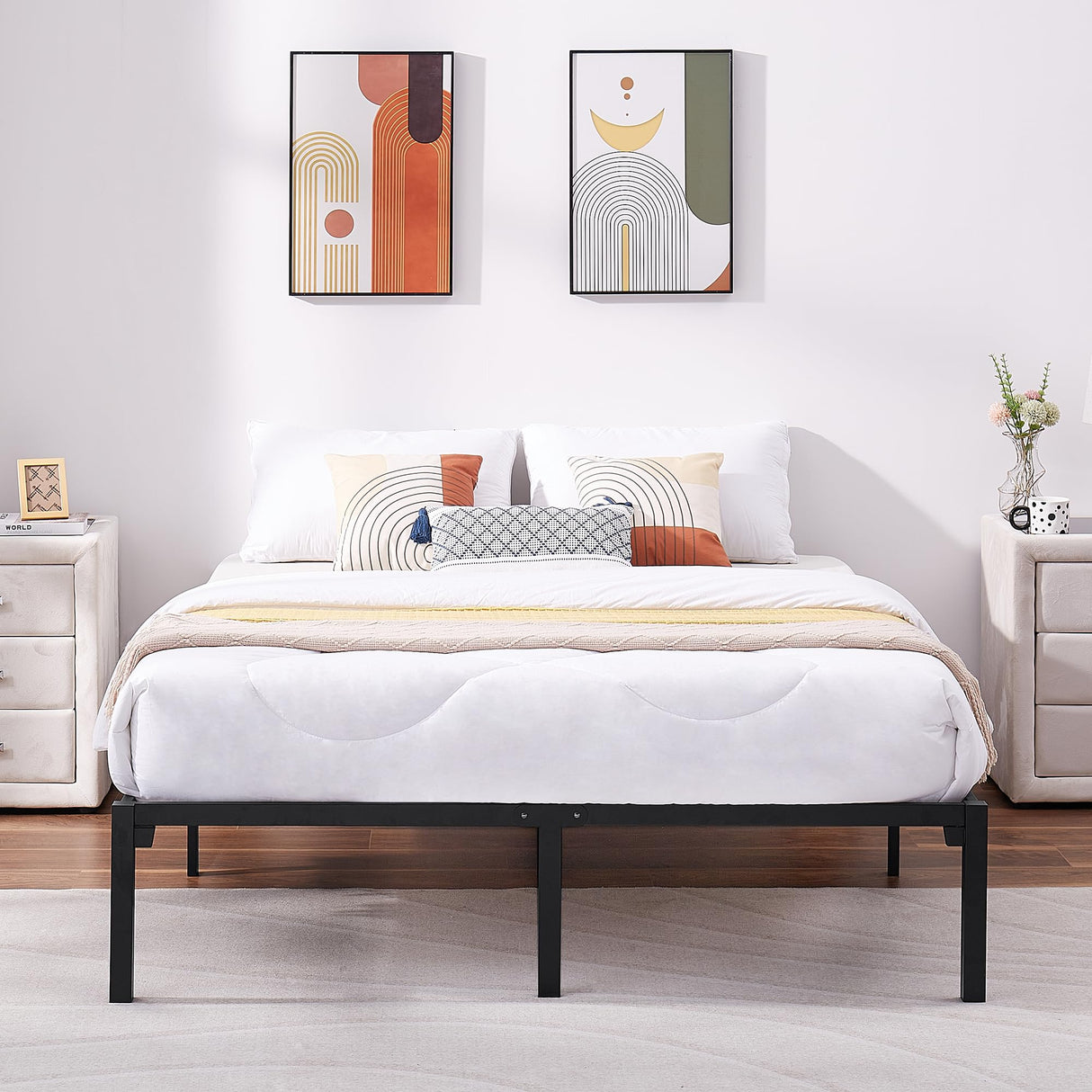 14" Queen Size Bed Frame Quick Lock No Screws Metal