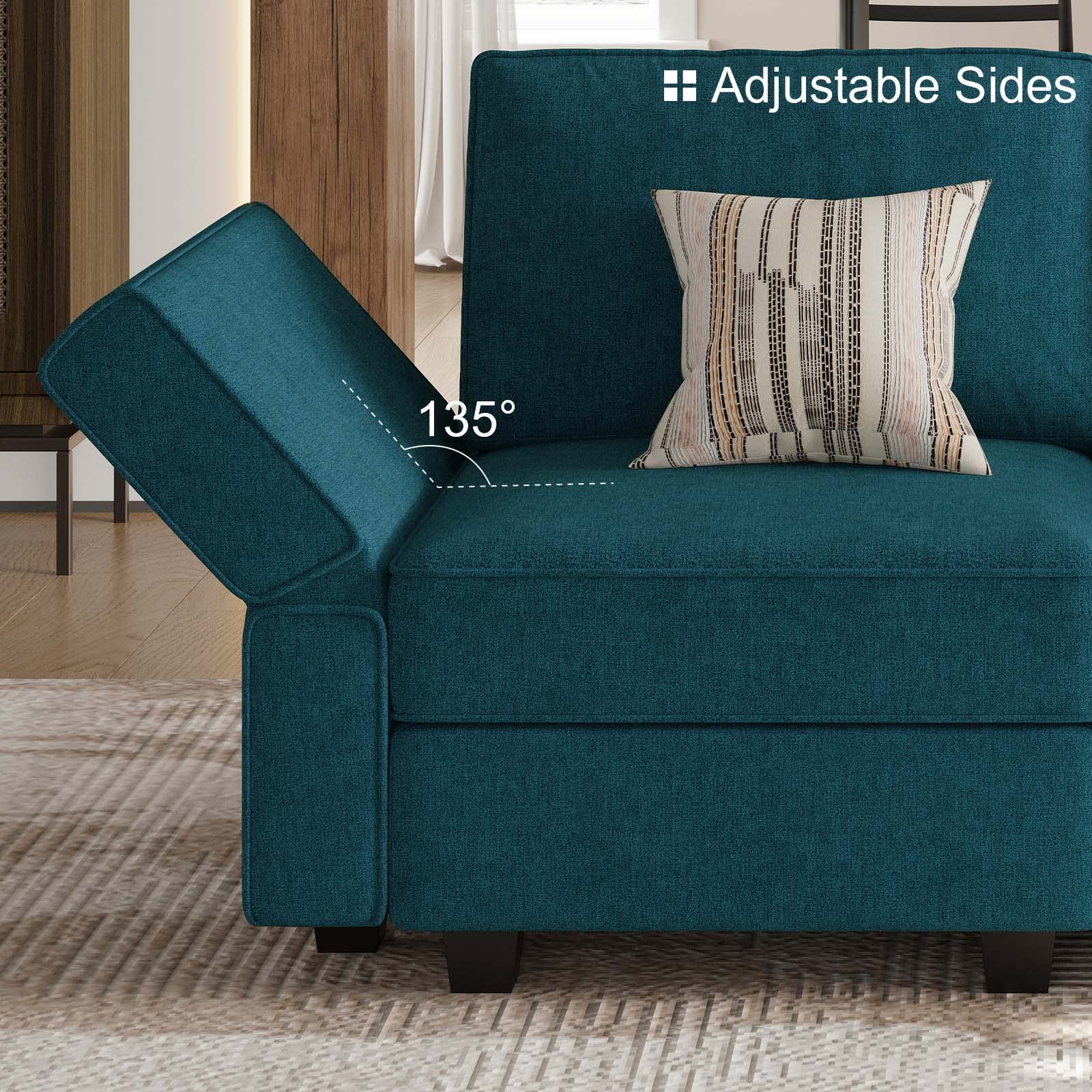 L-Shaped Sofa with Storage Seat Fabric Modular Sectional