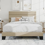 Queen Platform Bed Frame with Upholstered Fabric Headboard, Mattress Foundation