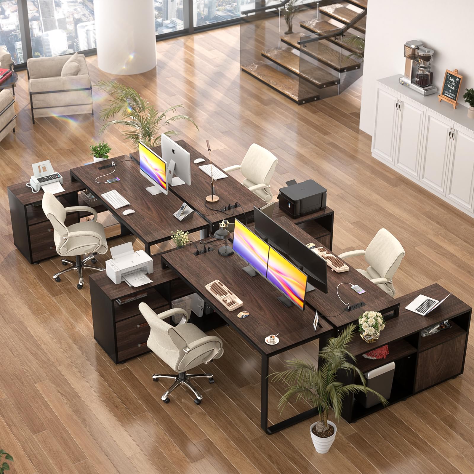 HomeEase 55-Inch L-Shaped Desk with File Cabinet, Power Outlet & Reversible Design