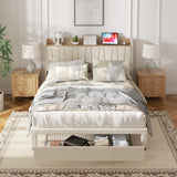 Queen Size Bed Frame, Upholstered Platform Bed with Storage Drawers Headboard