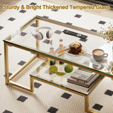 Coffee Table Gold Glass Coffee Table for Living Room,2 Tiers Rectangle Center Table