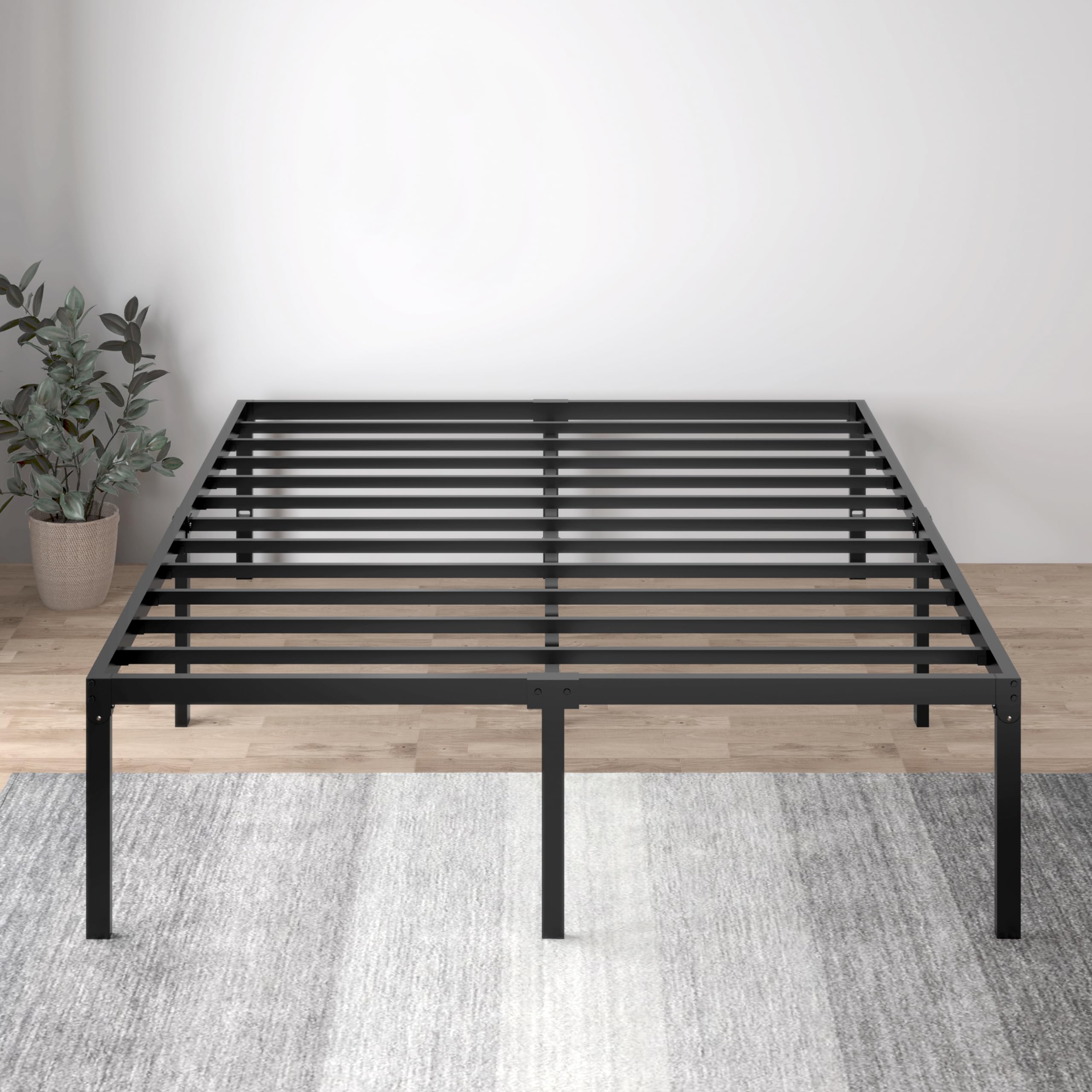 Heavy Duty Platform Bed Frame Queen Size, No Box Spring Needed, Slots
