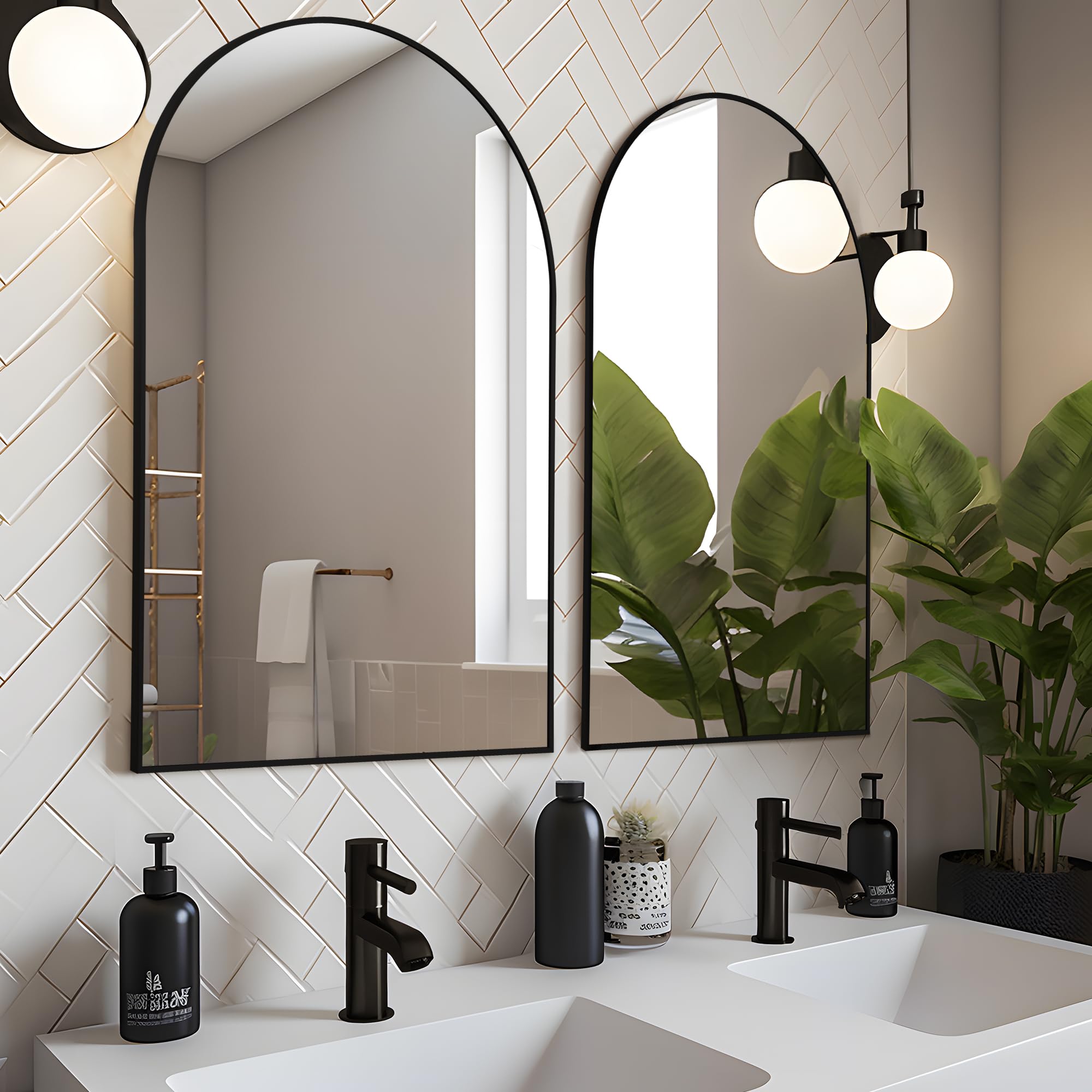 Arched Bathroom Mirror, Wall Mounted Mirror, Black Vanity Wall Mirror