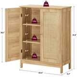 Storage Cabinet with Rattan Doors, Bathroom Storage Cabinet with Adjustable Shelf