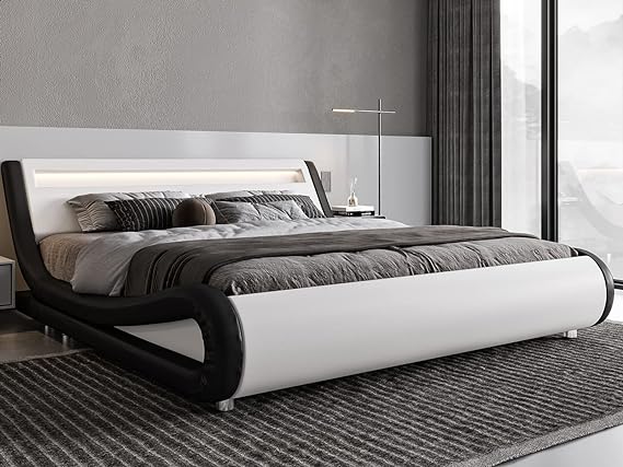 Queen Size LED Platform Bed Frame with Adjustable Headboard