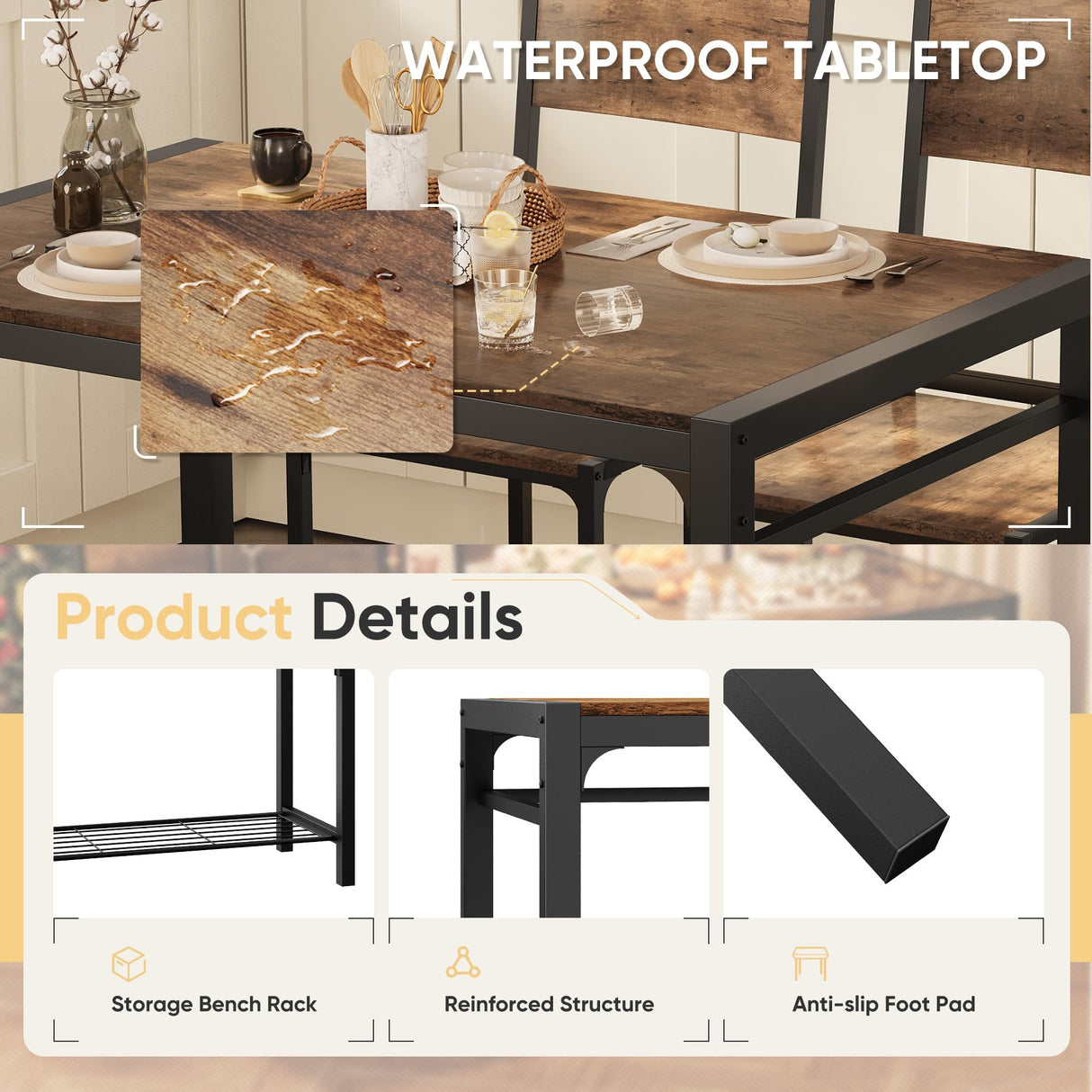 4-Piece Dining Set with Bench for Small Spaces