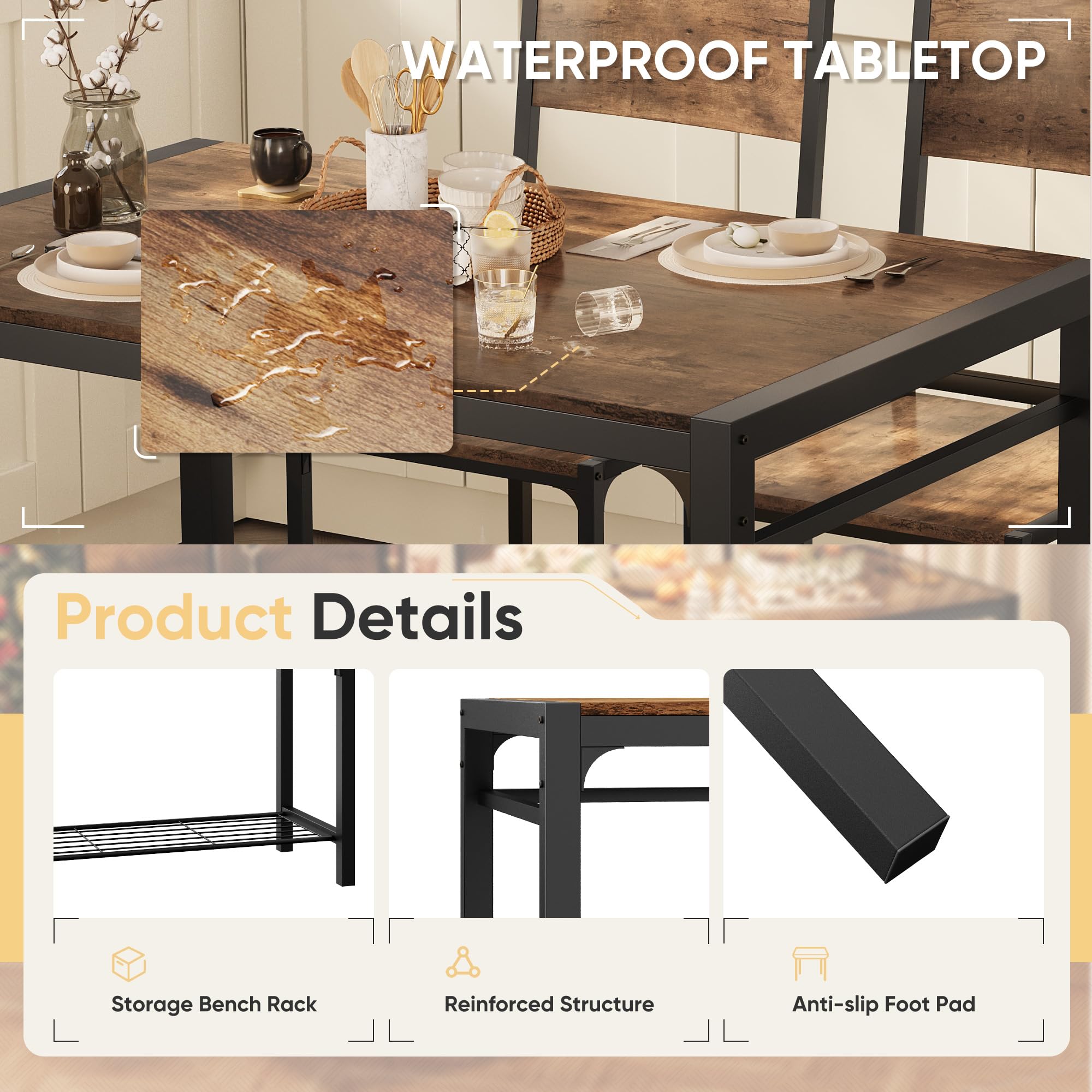 4-Piece Dining Set with Bench for Small Spaces