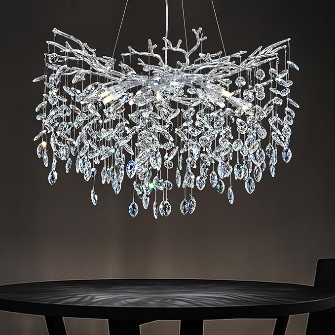 Modern Crystal Chandeliers for Dining Room, 40" Round Gold Tree Branches Chandeliers