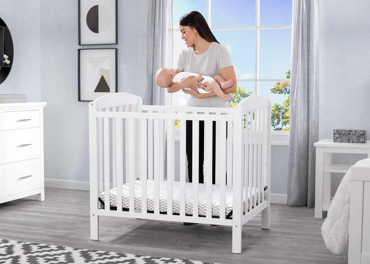 Emery Mini Convertible Baby Crib with 2.75-inch Mattress, Bianca White