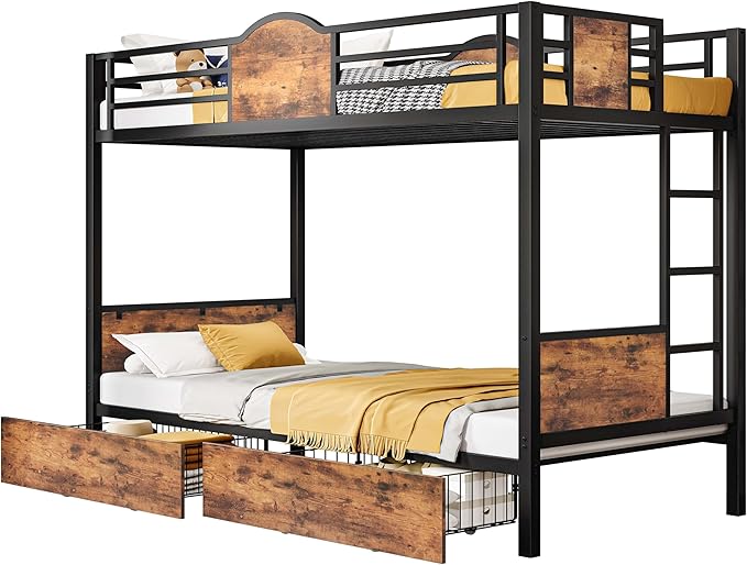Bunk Bed Twin Over Twin with Ladder and MDF Board Guardrail