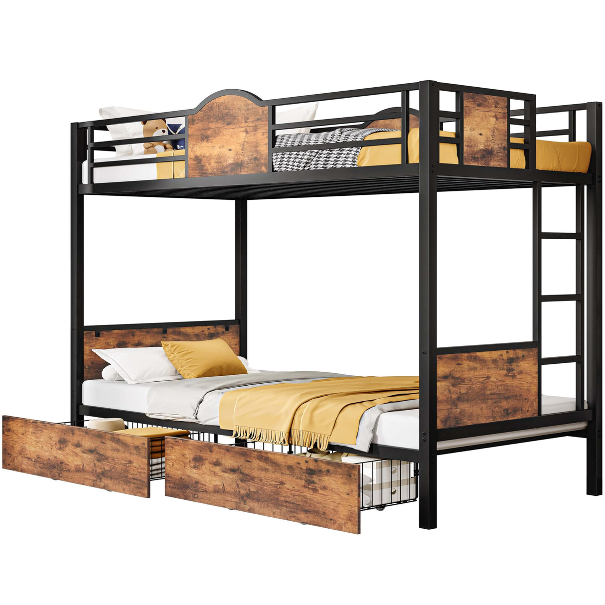 Bunk Bed Twin Over Twin with Ladder and MDF Board Guardrail