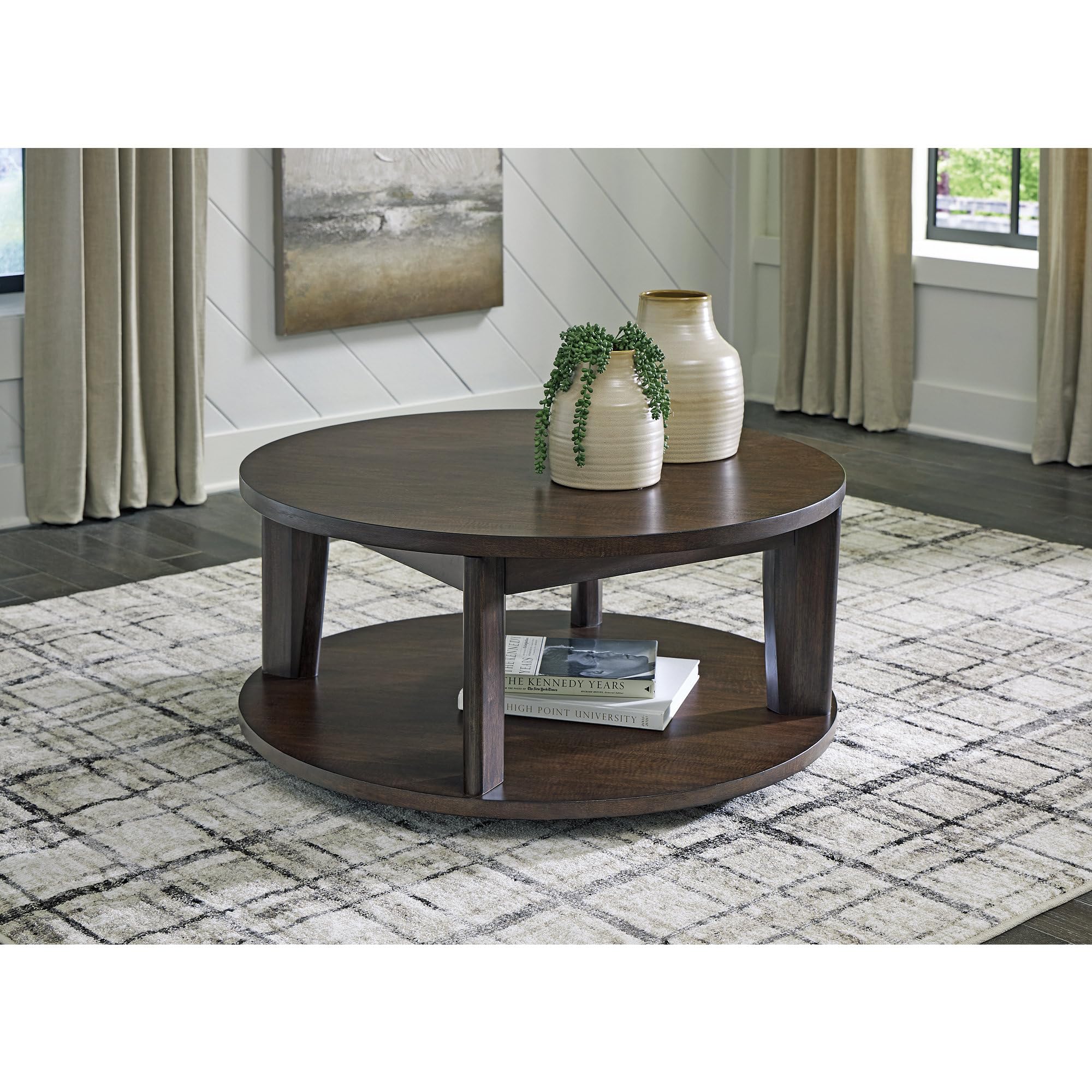 Korestone 2 Contemporary Coffee Table with Pedestal Base, Dark Brown