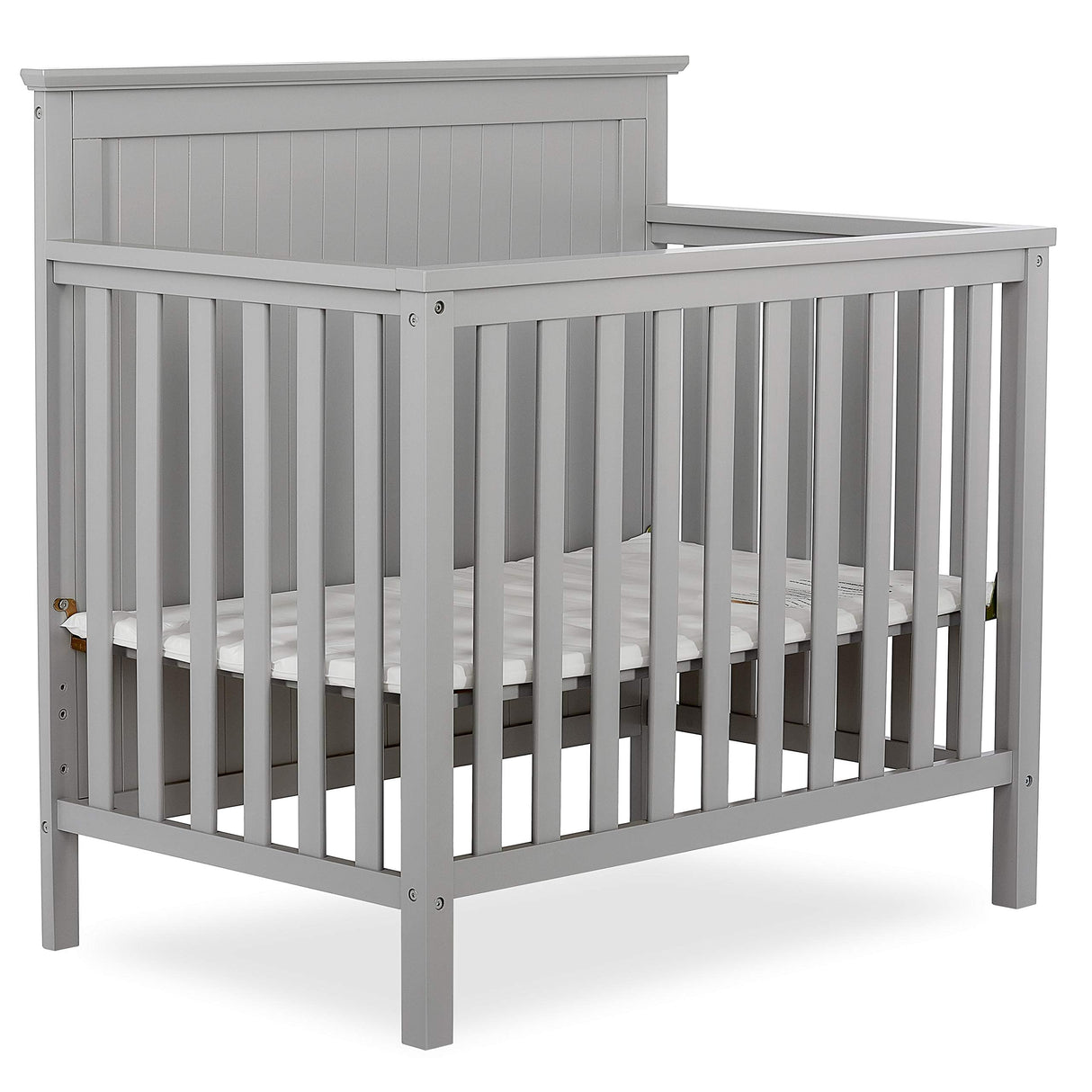 Dream On Me Ava 4-in-1 Convertible Mini Crib in Pebble Grey, 635-PG, Greenguard Gold Certified, Non-Toxic Finish, Comes with 1" Mattress Pad, with 3 Mattress Height Settings