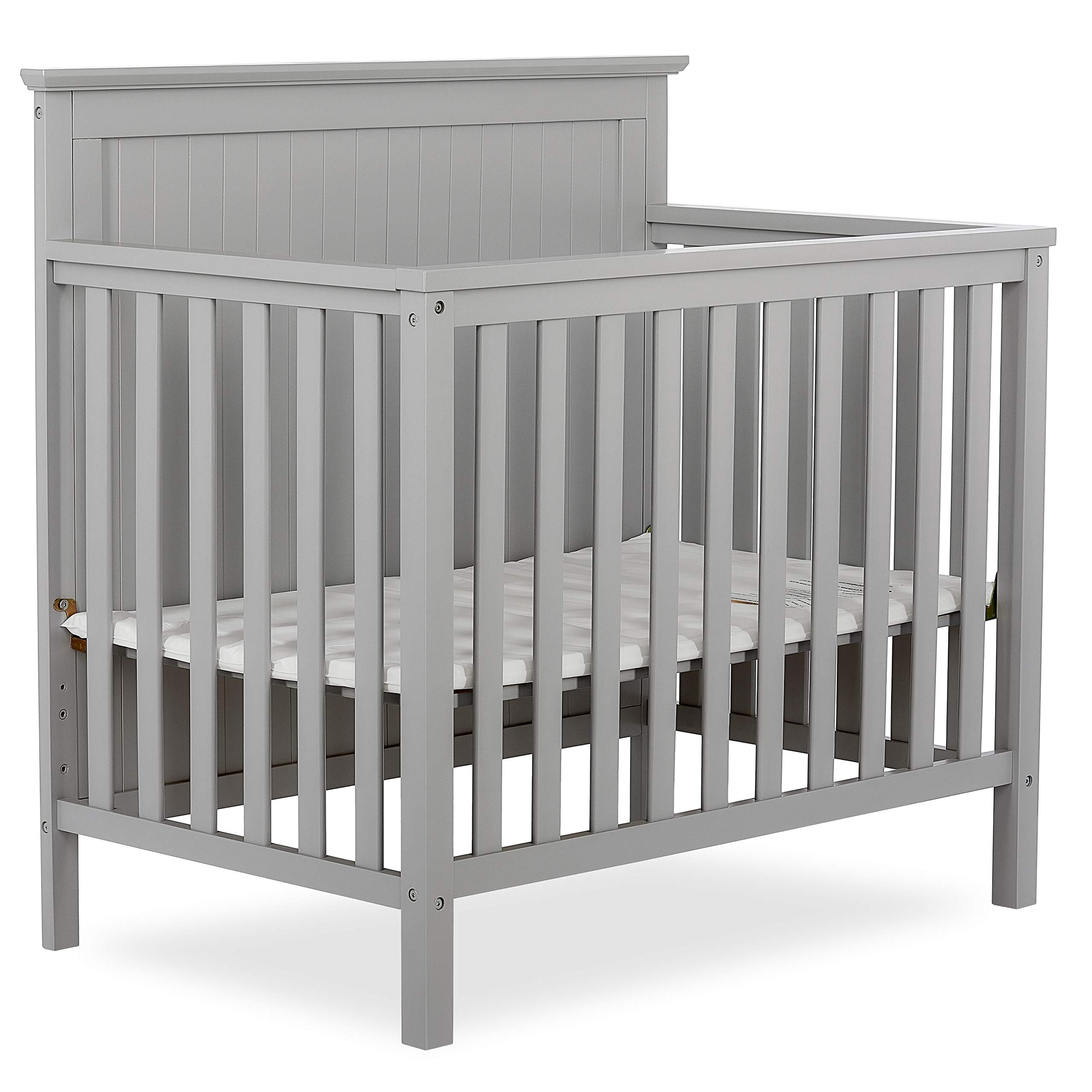 Dream On Me Ava 4-in-1 Convertible Mini Crib in Pebble Grey, 635-PG, Greenguard Gold Certified, Non-Toxic Finish, Comes with 1" Mattress Pad, with 3 Mattress Height Settings