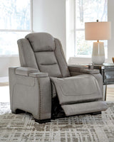 The Man-Den Leather Power Recliner with Adjustable Headrest & Wireless Charging, Gray