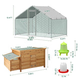 10x6FT Metal Chicken Coop with Hen House & Feeder Waterer Set, Walk-in Poultry Cage