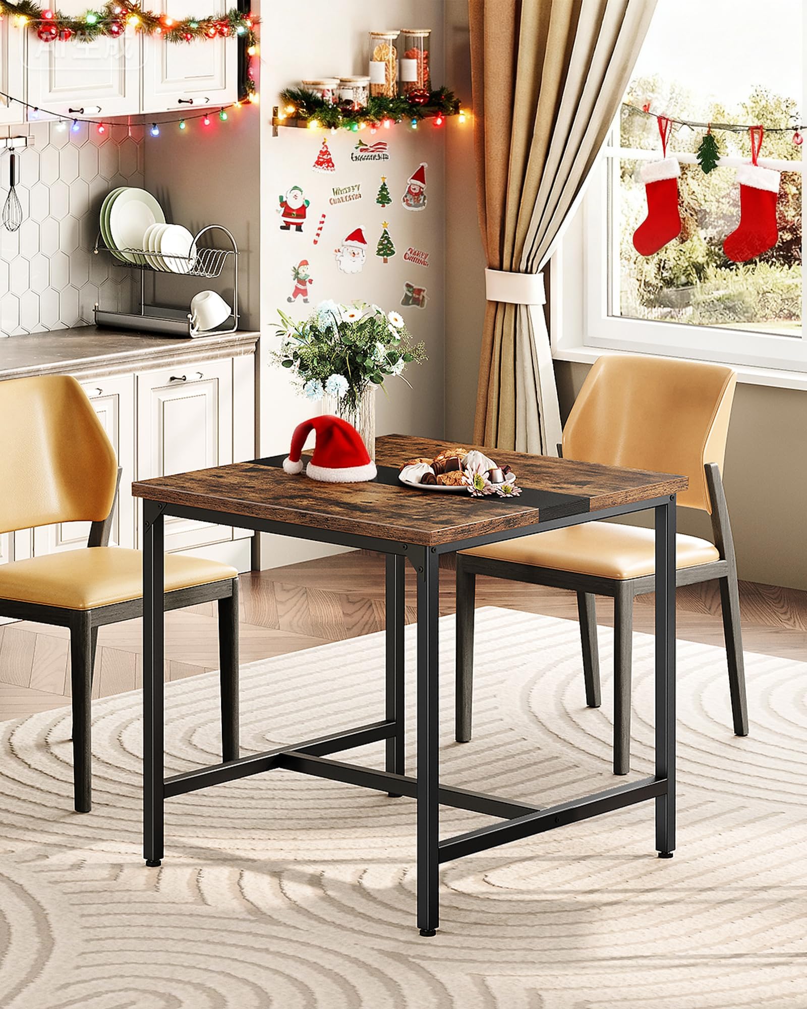 29.5" Square Dining Table - Rustic Brown & Black