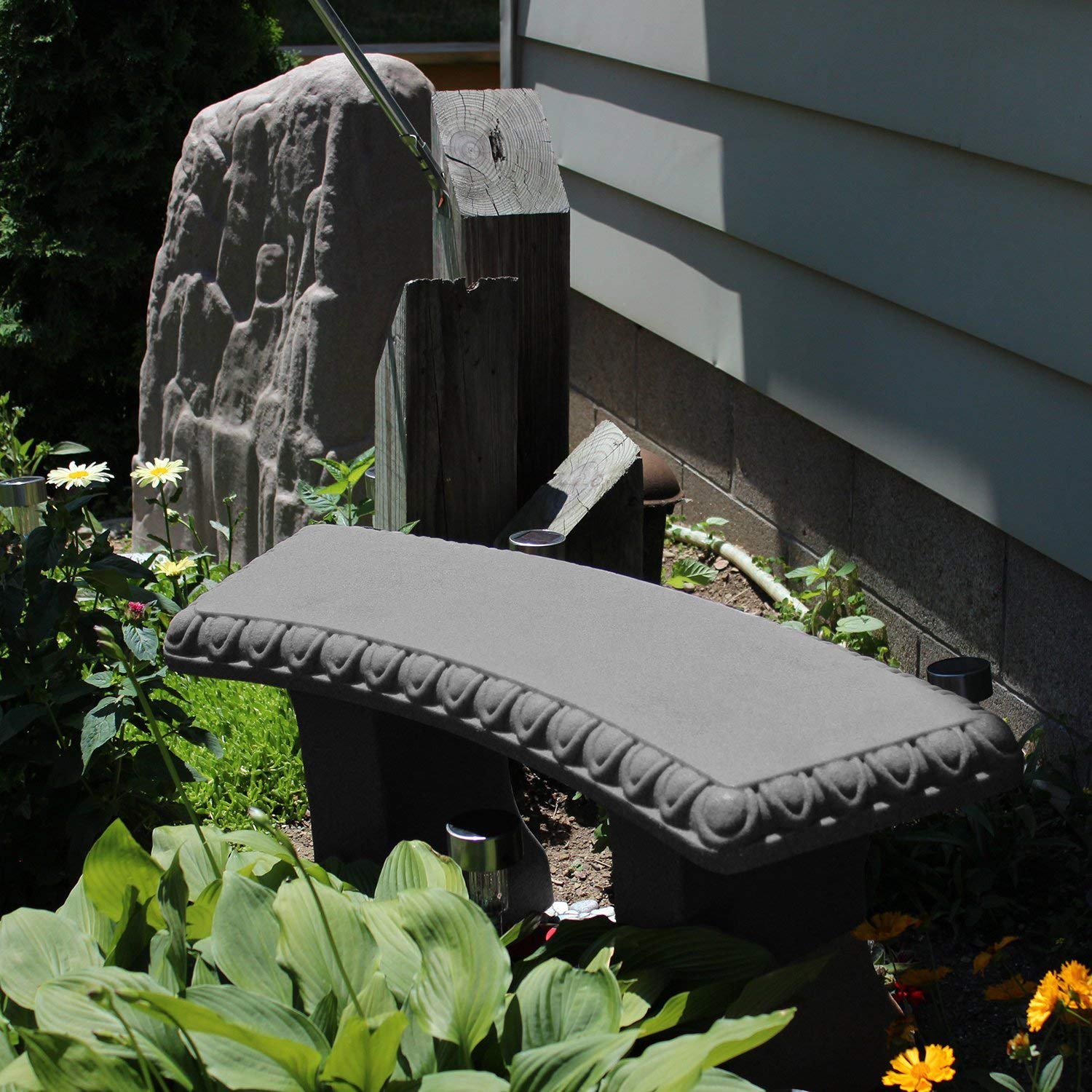 Garden Bench – Natural Granite Appearance – Made of Resin – Lightweight – 12” Height
