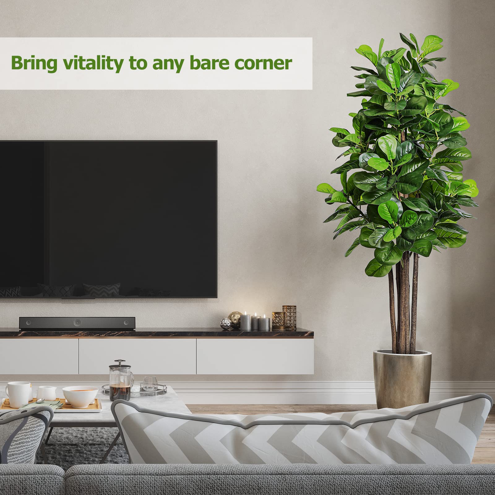 6ft Artificial Fiddle Leaf Fig Tree with 168 Leaves 6 Tree Trunks, Large Faux Ficus Lyrata