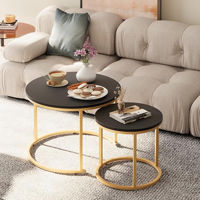 Nesting Coffee Table Round Side Table Set of 2 End Tables for Living Room Bedroom