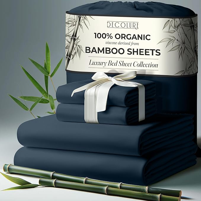 100% Organic Viscose Derived from Bamboo Sheets Queen Size 4pcs - Ultra Soft