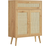 Storage Cabinet, Rattan Cabinet with Adjustable Shelf & Large Drawer, Accent Cabinet