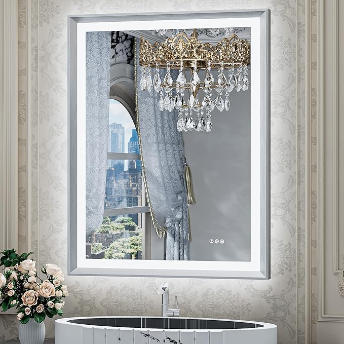 Black LED Bathroom Mirror with Lights  Front & Back Light Vanity Framed Mirror