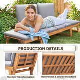 Outdoor Couch Acacia Wood Patio Couch with Adjustable Armrest