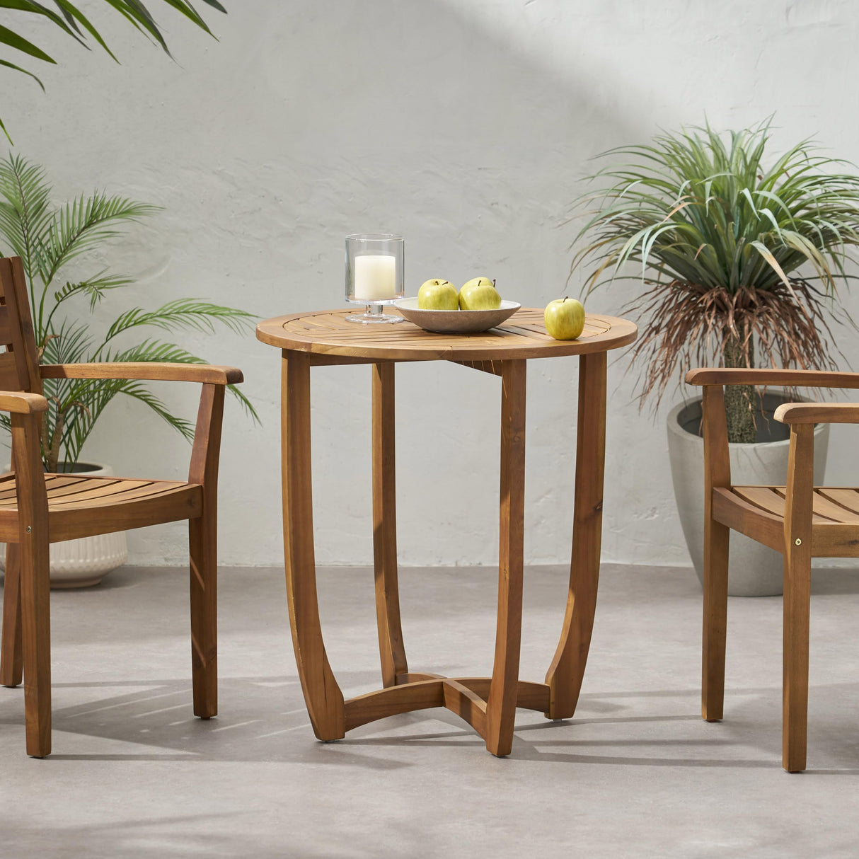 Ziraukon Outdoor Round Acacia Wood Accent Table, 27.5" Patio Bar Table, Small End Tables for Garden, Backyard, Poolside, Deck, Yard, Indoor Plant Stand, Teak - Bircata
