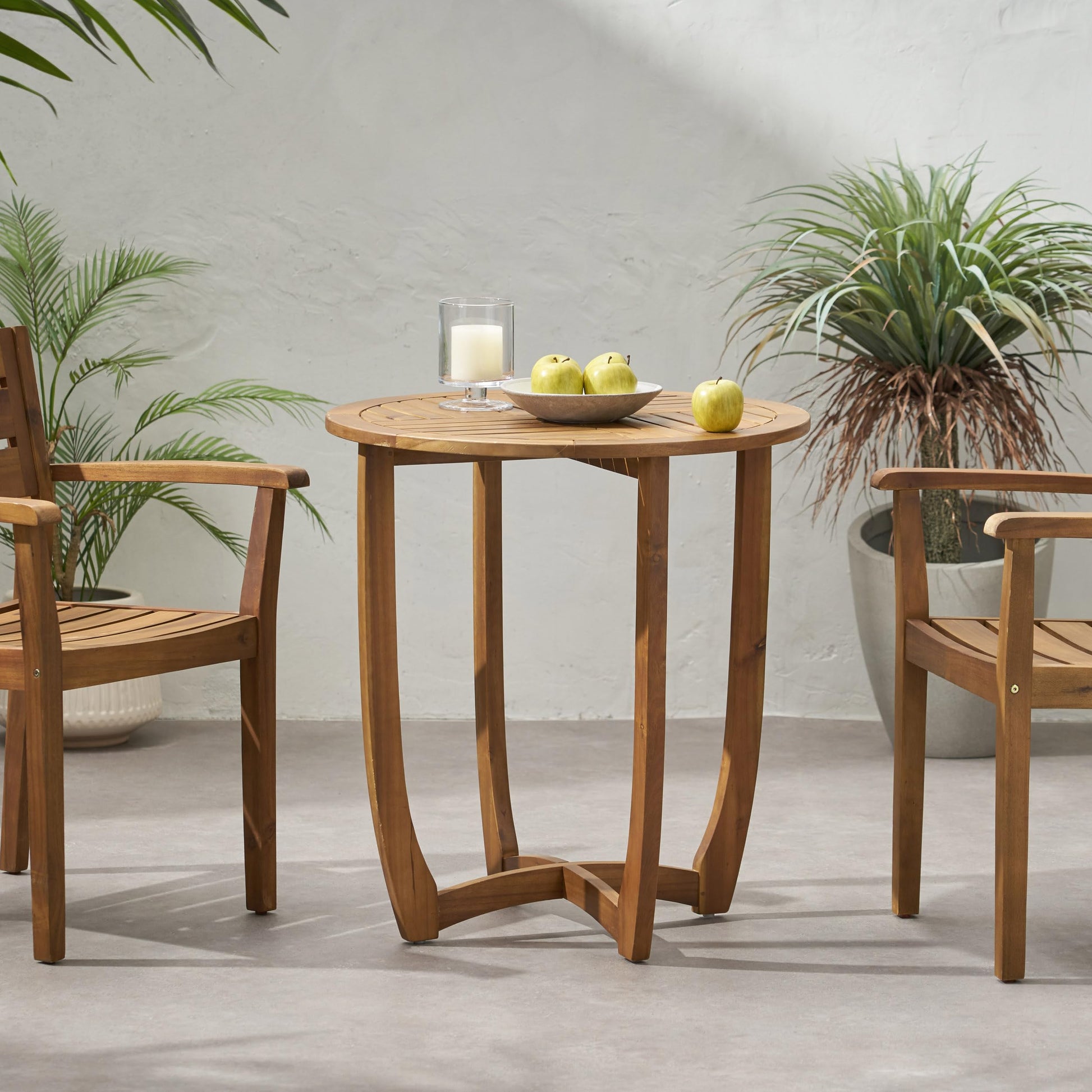 Ziraukon Outdoor Round Acacia Wood Accent Table, 27.5" Patio Bar Table, Small End Tables for Garden, Backyard, Poolside, Deck, Yard, Indoor Plant Stand, Teak - Bircata