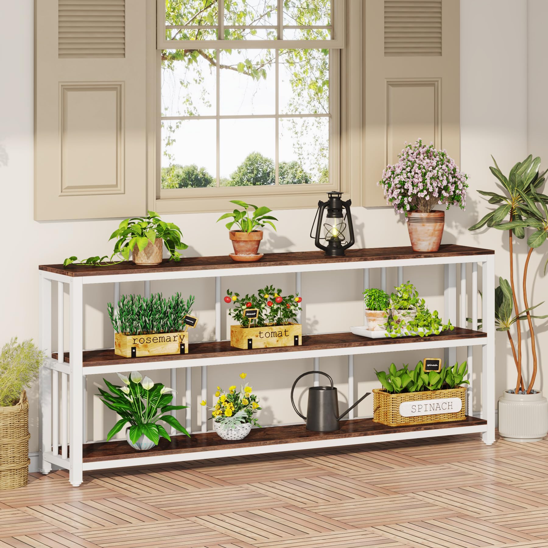 71" Industrial Console Table, 3 Tiers Sofa Table, Narrow Long Sofa Table