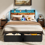 Queen Bed Frame with Storage Drawers and LED Lights
